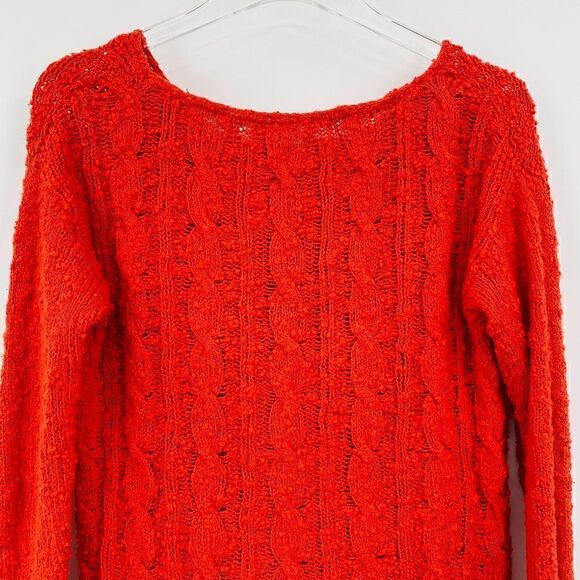 Yellow Bird Anthropologie Size Small Orange Skewed Cable Knit Sweater Nubby Knit - Picture 8 of 10